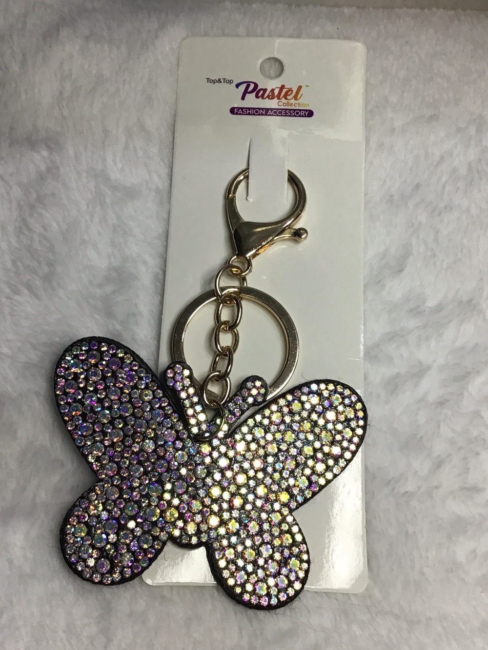 Pastels multicolor Butterfly Key chain with Iridescent Crystals